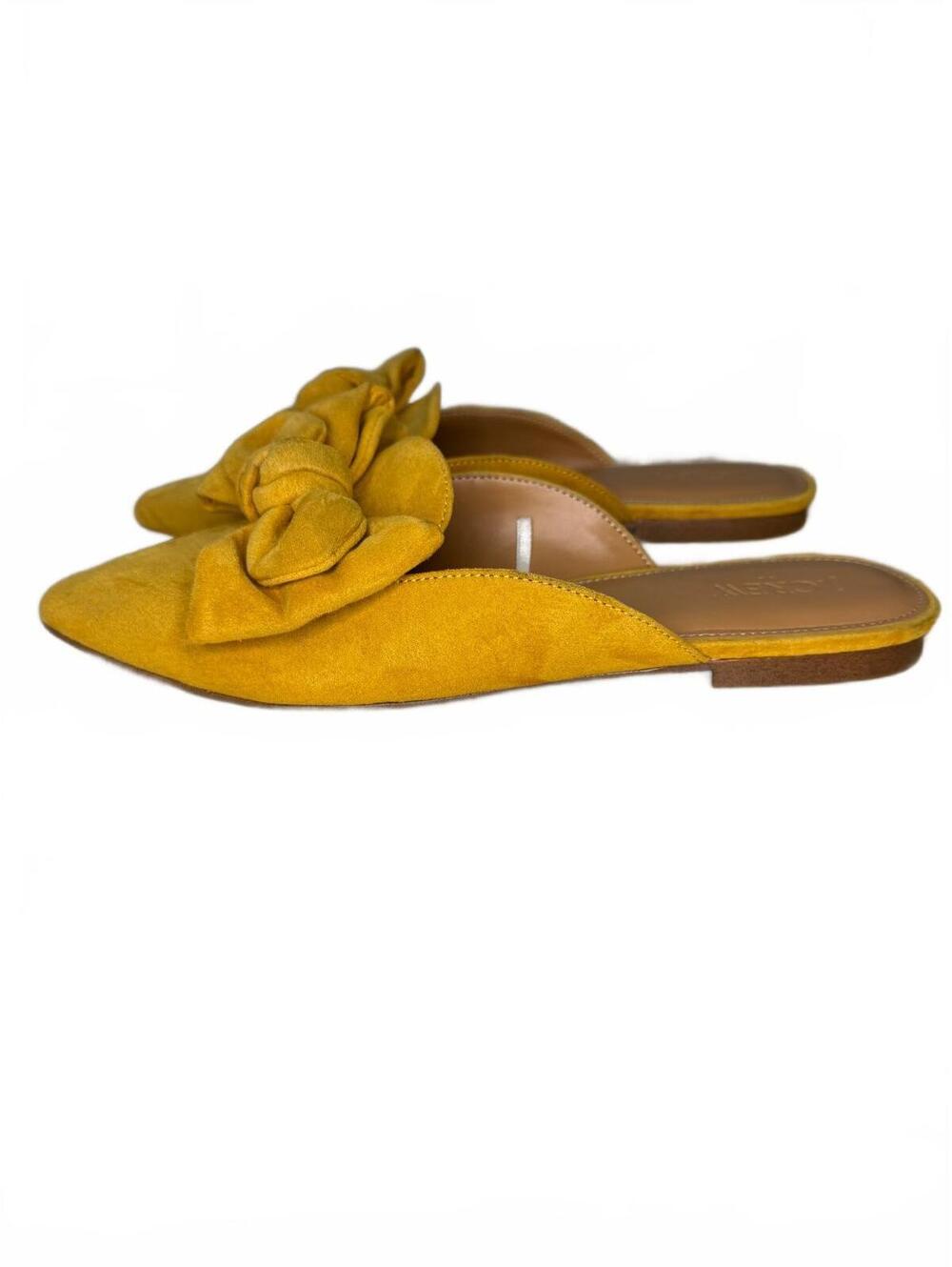 J. Crew Mustard Yellow Suede Bow Pointed-Toe Mules Women’s Size 9